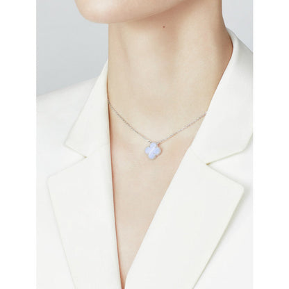 [Violet JW]CLOVER 15MM BLUE CHALCEDONY NECKLACE SILVER