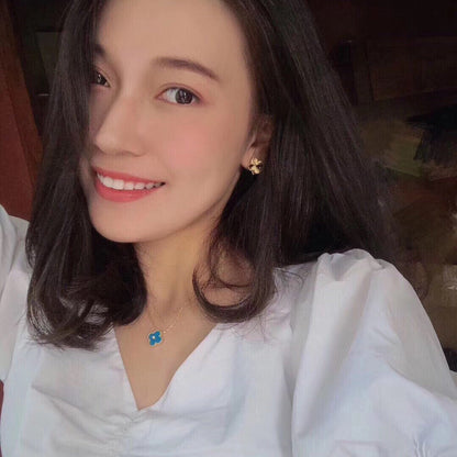 [Violet JW]CLOVER 15MM DIAMOND AND BLUE AGATE NECKLACE