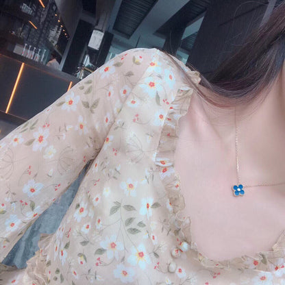 [Violet JW]CLOVER 15MM DIAMOND AND BLUE AGATE NECKLACE