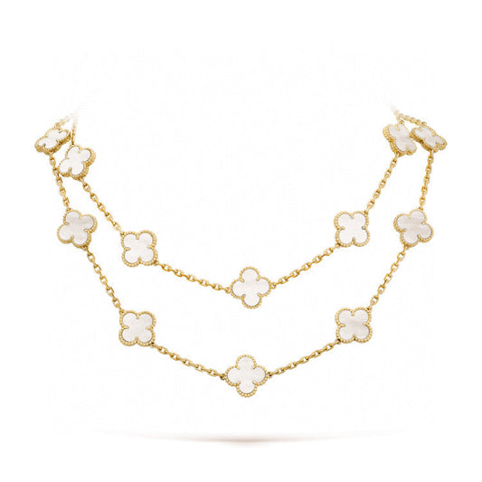 [Violet JW]CLOVER 20 MOTIFS WHITE MOP NECKLACE
