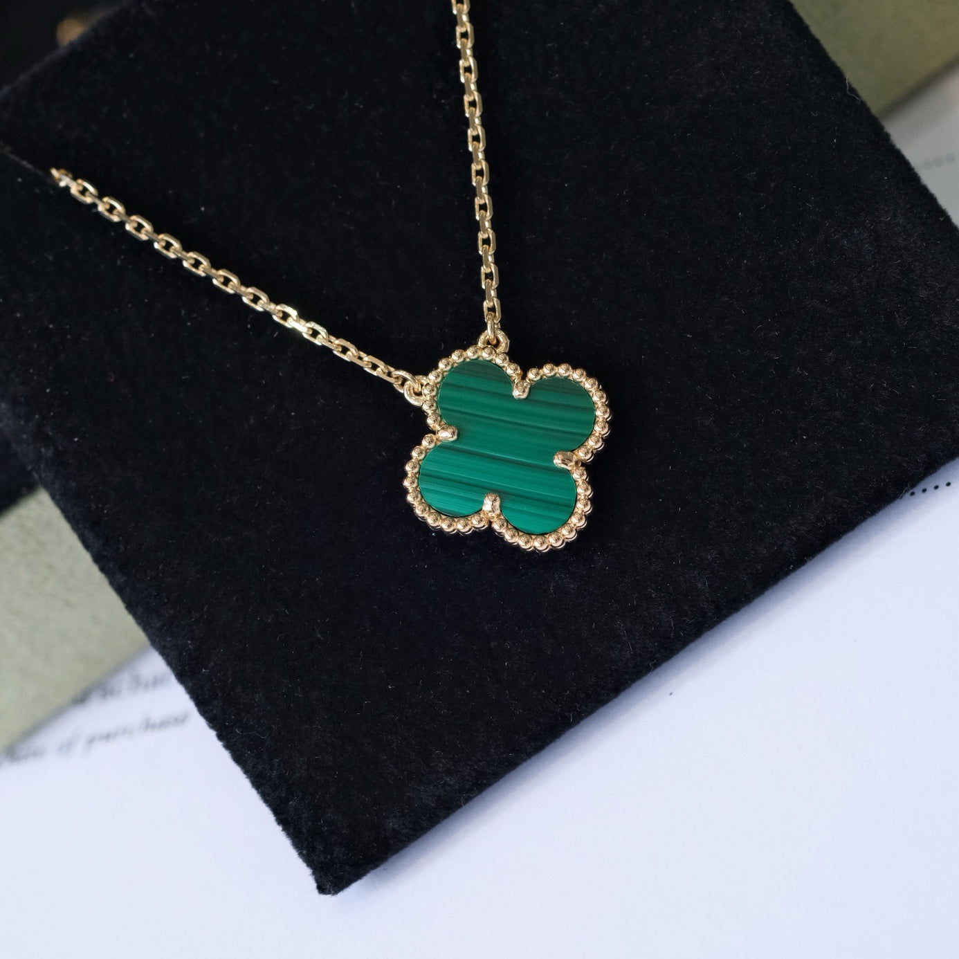 [Violet JW]CLOVER 15MM MALACHITE SINGLE FLOWER  NECKLACE