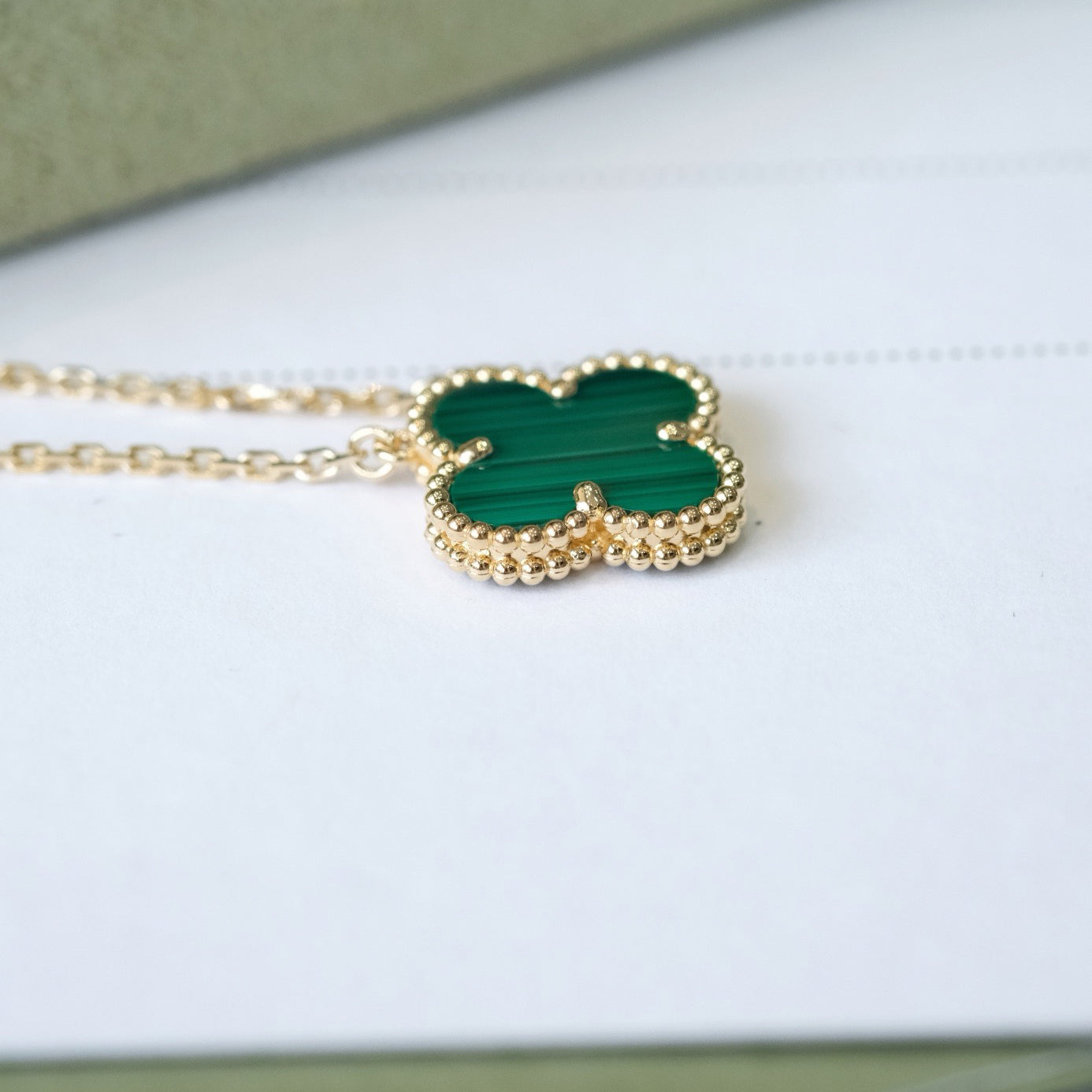 [Violet JW]CLOVER 15MM MALACHITE SINGLE FLOWER  NECKLACE