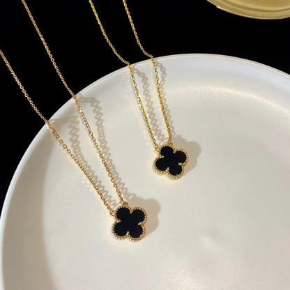 [Violet JW]CLOVER 15MM BLACK ONYX SINGLE FLOWER NECKLACE
