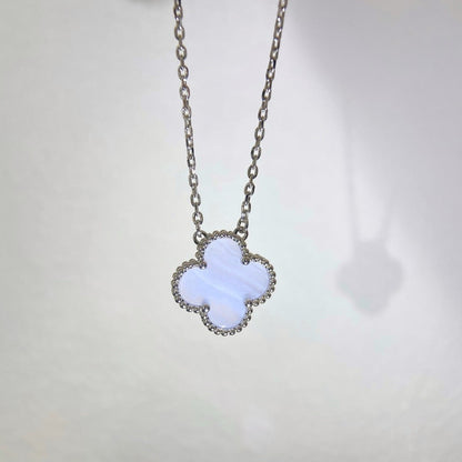 [Violet JW]CLOVER 15MM BLUE CHALCEDONY NECKLACE SILVER