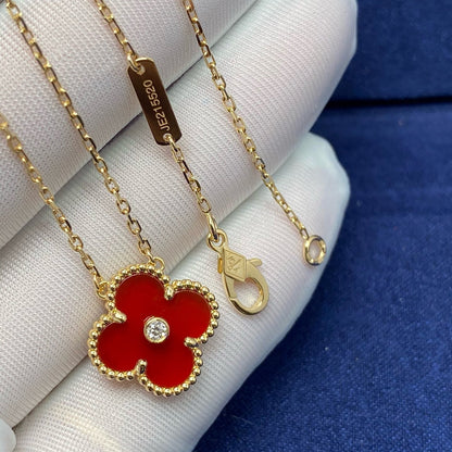 [Violet JW]CLOVER 15MM DIAMOND CARNELIAN NECKLACE