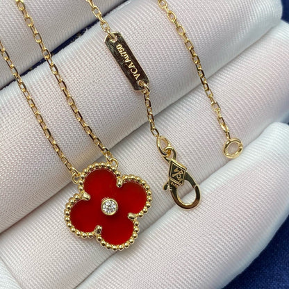 [Violet JW]CLOVER 15MM DIAMOND CARNELIAN NECKLACE