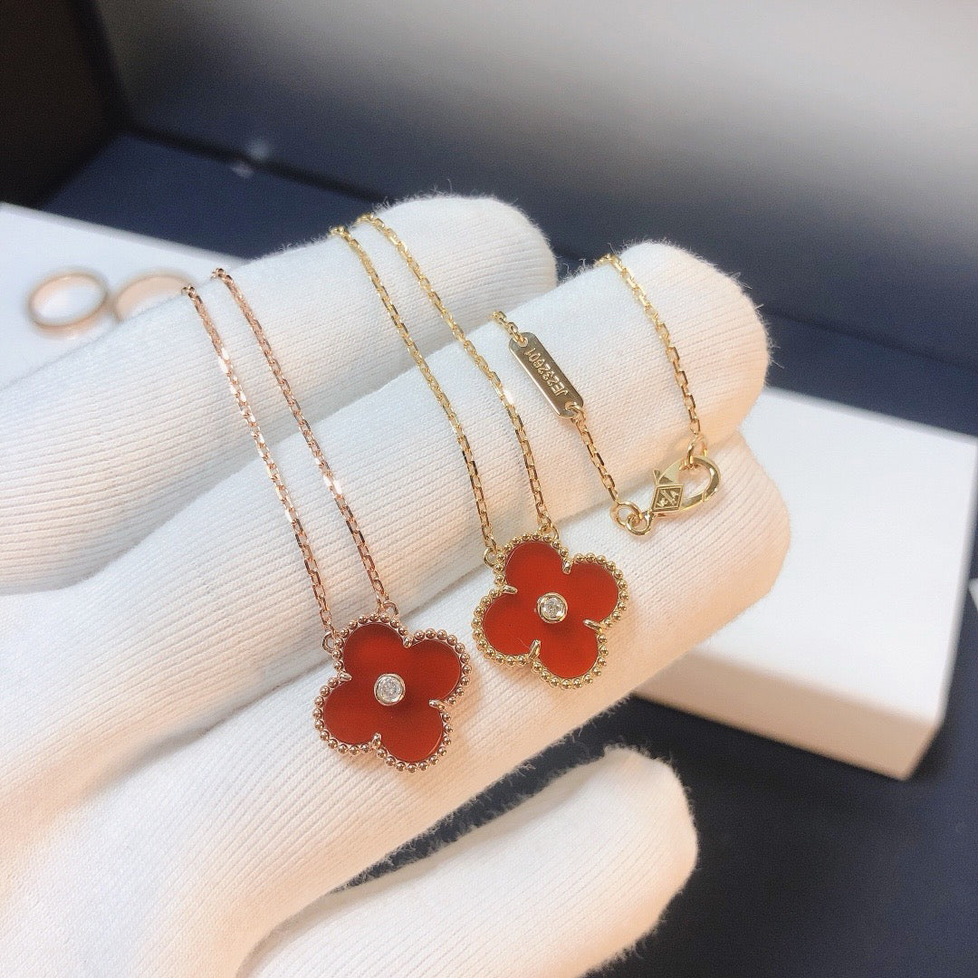 [Violet JW]CLOVER 15MM DIAMOND CARNELIAN NECKLACE