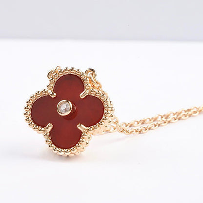 [Violet JW]CLOVER 15MM DIAMOND CARNELIAN NECKLACE