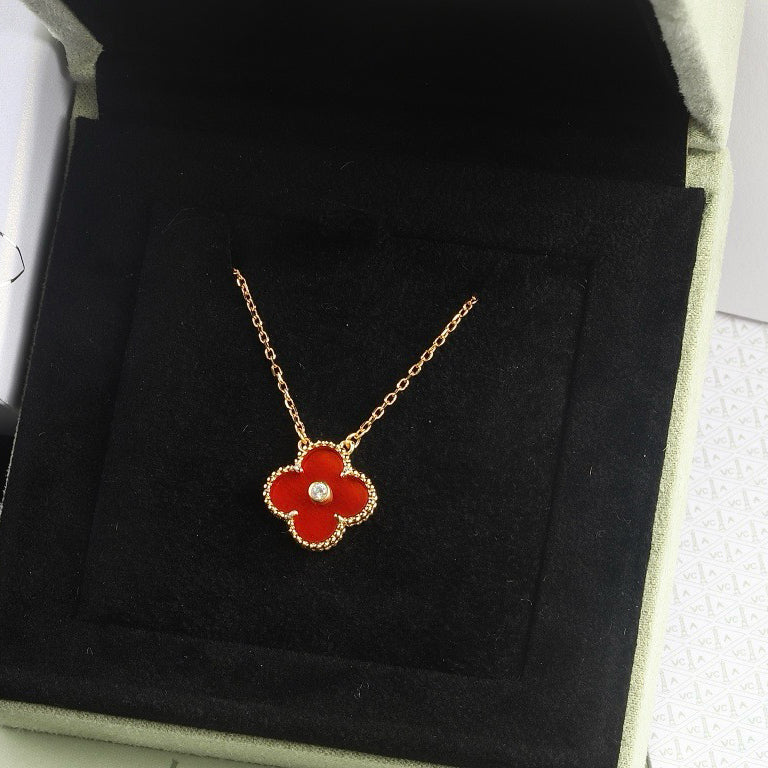[Violet JW]CLOVER 15MM DIAMOND CARNELIAN NECKLACE