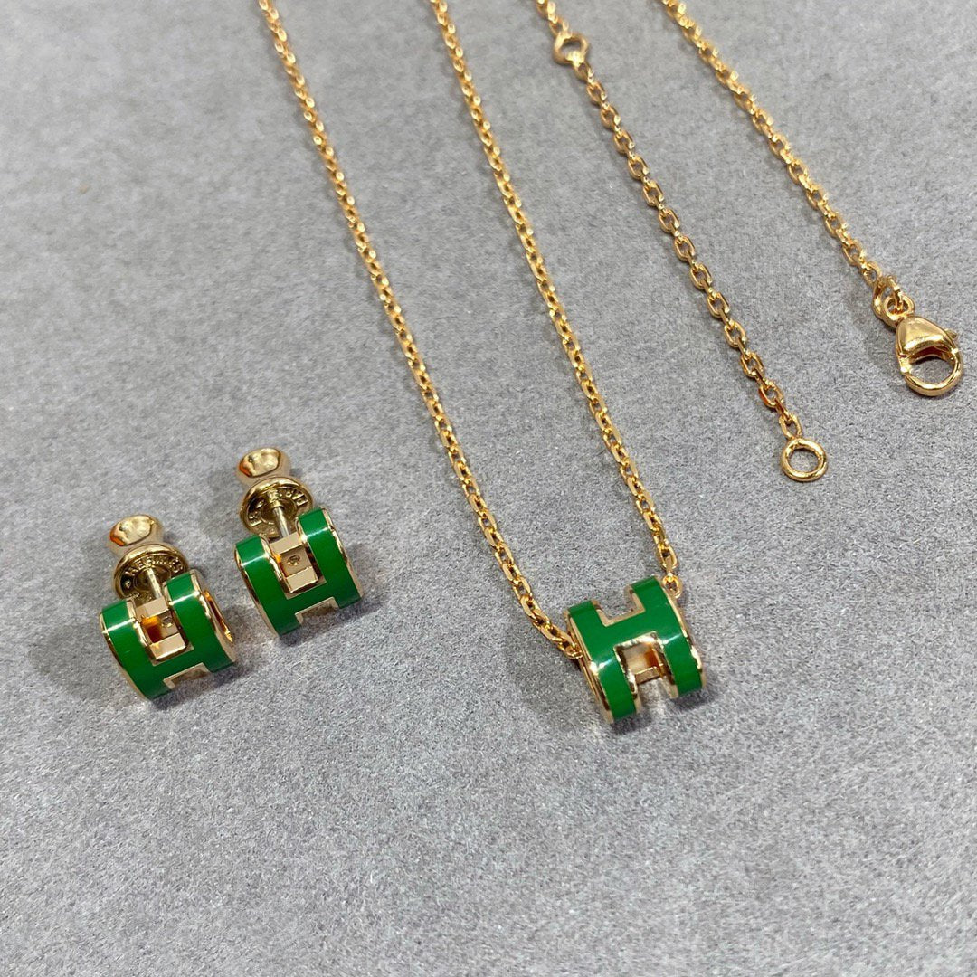 [Violet JW]POP H GREEN NECKLACE SILVER AND GOLD