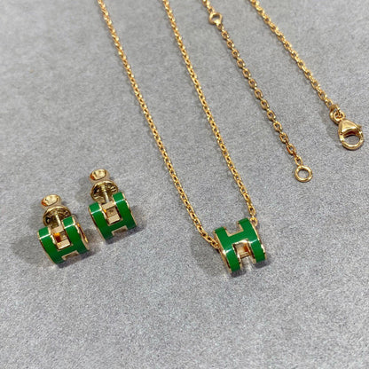 [Violet JW]POP H GREEN NECKLACE SILVER AND GOLD