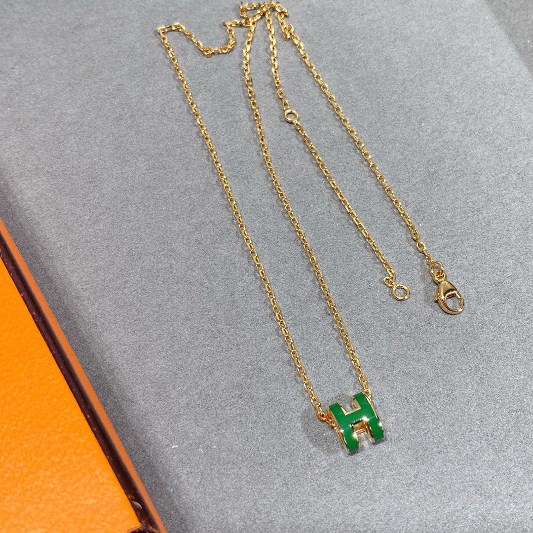 [Violet JW]POP H GREEN NECKLACE SILVER AND GOLD