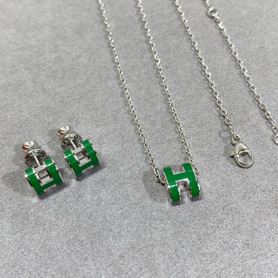 [Violet JW]POP H GREEN NECKLACE SILVER AND GOLD