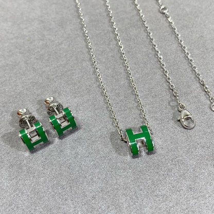 [Violet JW]POP H GREEN NECKLACE SILVER AND GOLD