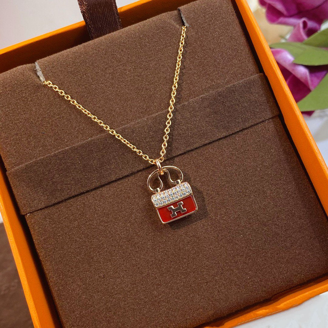 [Violet JW]CONSTANCE RED PEDANT PINK GOLD NECKLACE