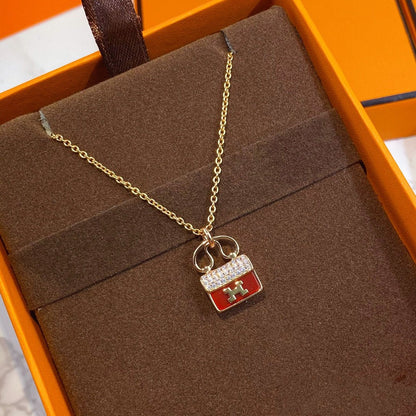[Violet JW]CONSTANCE RED PEDANT PINK GOLD NECKLACE