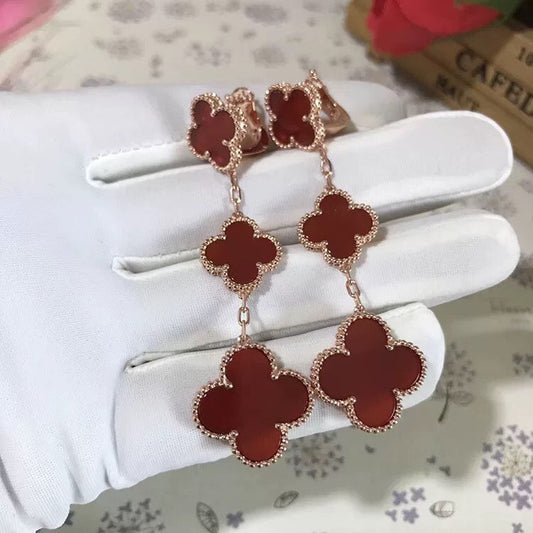 [Violet JW]CLOVER 3 MOTIF CARNELIAN DROP EARRINGS