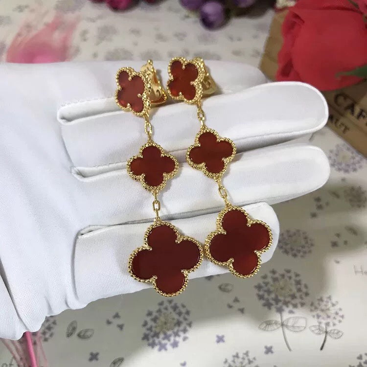 [Violet JW]CLOVER 3 MOTIF CARNELIAN DROP EARRINGS