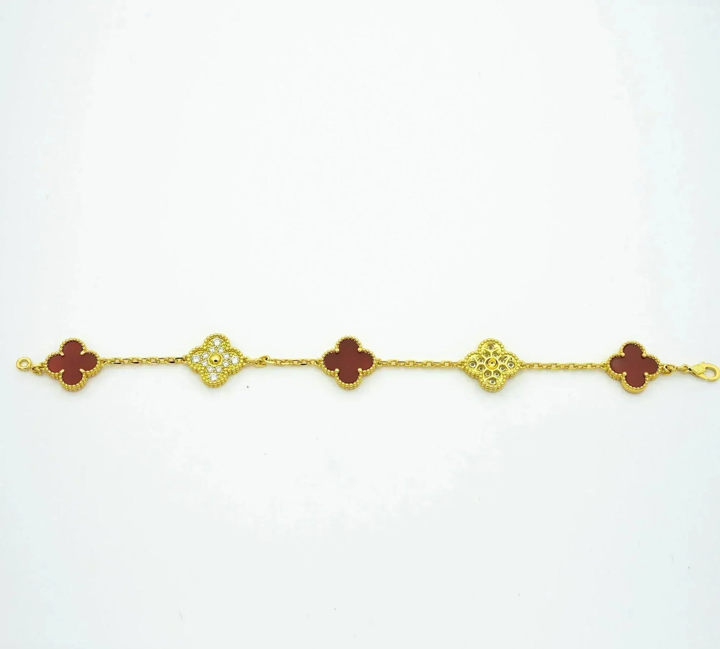 [Violet JW]CLOVER 5 MOTIFS CARNELIAN DIAMOND BRACELET