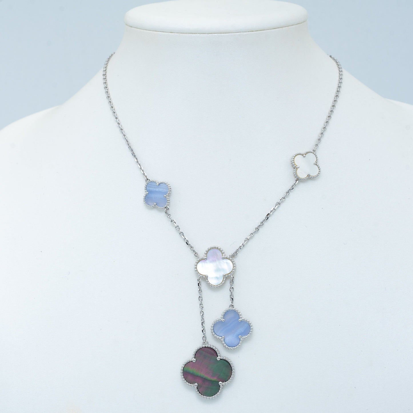 [Violet JW]CLOVER MOP CHALCEDONY NECKLACE SILVER 6 MOTIF