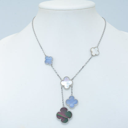 [Violet JW]CLOVER MOP CHALCEDONY NECKLACE SILVER 6 MOTIF