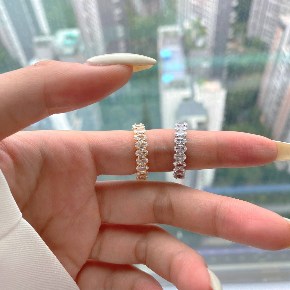 [Violet JW]Ornate Oval Cut Tennis Ring