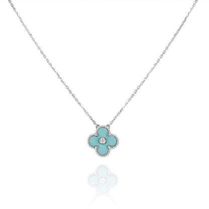 [Violet JW]CLOVER 1 DIAMOND LIGHT BLUE SILVER NECKLACE