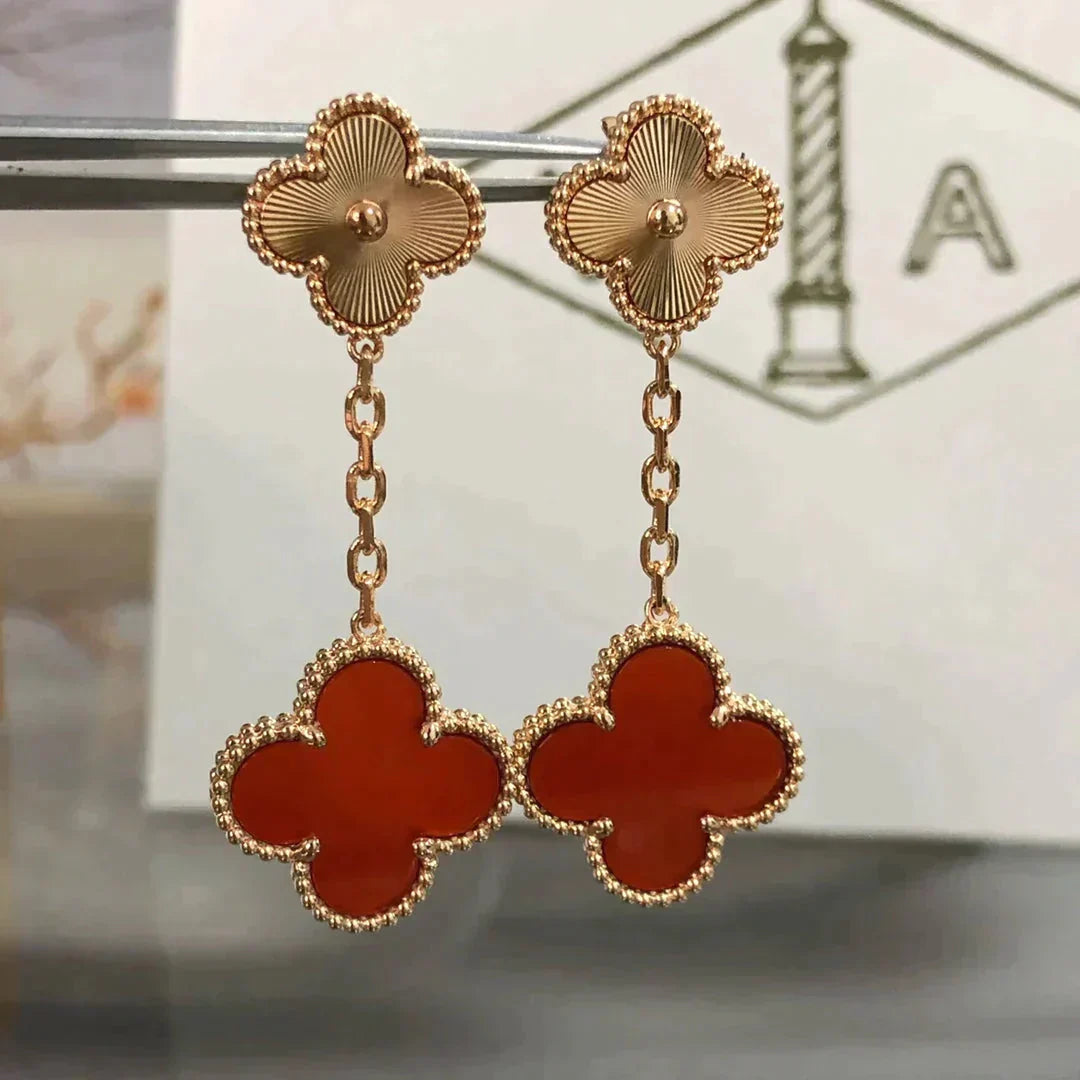 [Violet JW]CLOVER 2 MOTIF  LASER CARNELIAN EARRINGS