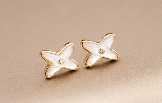 [Violet JW]JEUX DE WHITE MOP ROSE GOLD DIAMOND EARRINGS