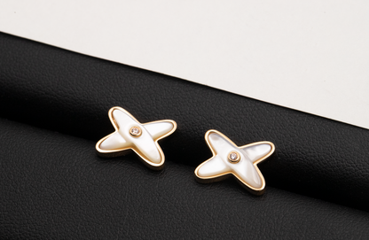 [Violet JW]JEUX DE WHITE MOP ROSE GOLD DIAMOND EARRINGS