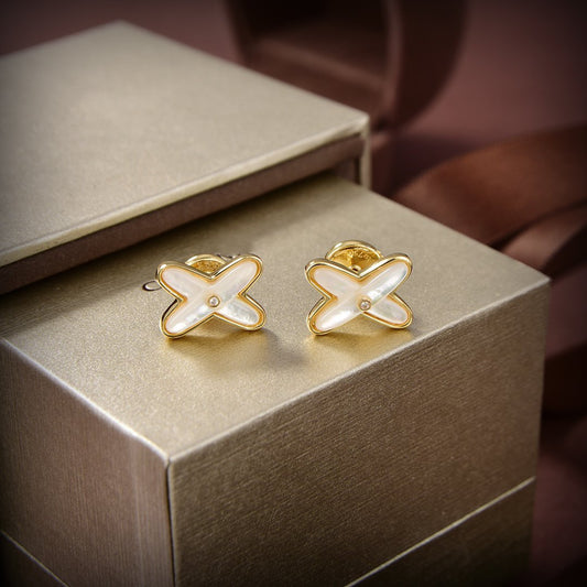 [Violet JW]JEUX DE WHITE MOP GOLD DIAMOND EARRINGS