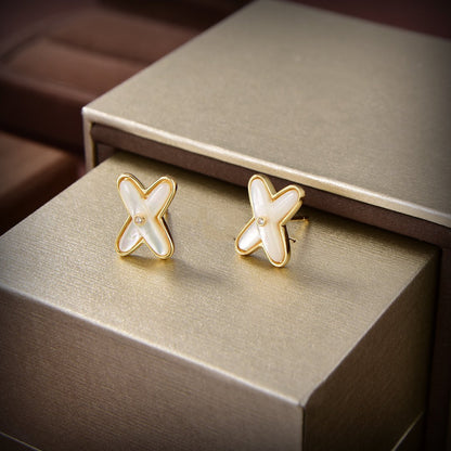 [Violet JW]JEUX DE WHITE MOP GOLD DIAMOND EARRINGS