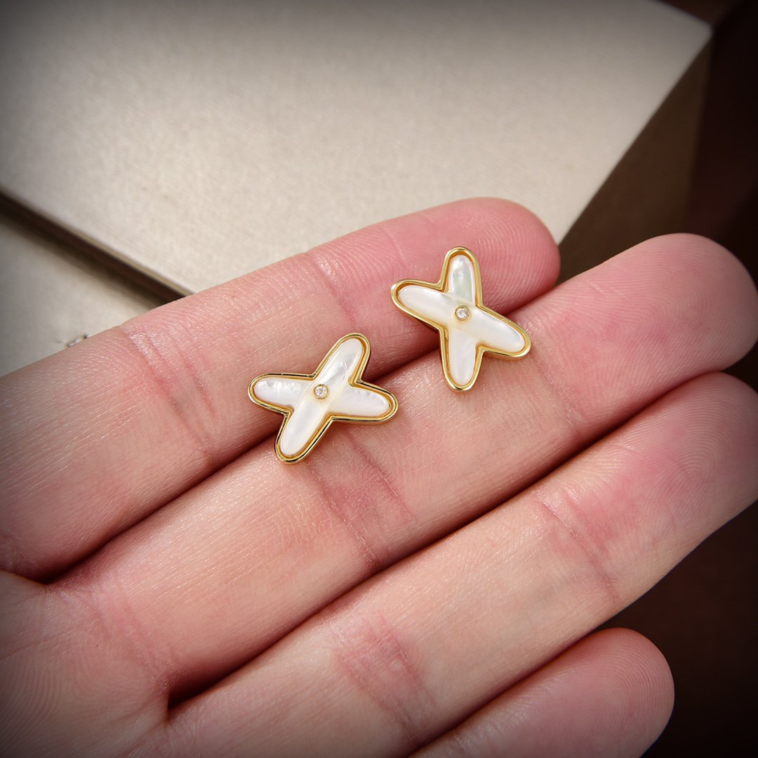 [Violet JW]JEUX DE WHITE MOP GOLD DIAMOND EARRINGS