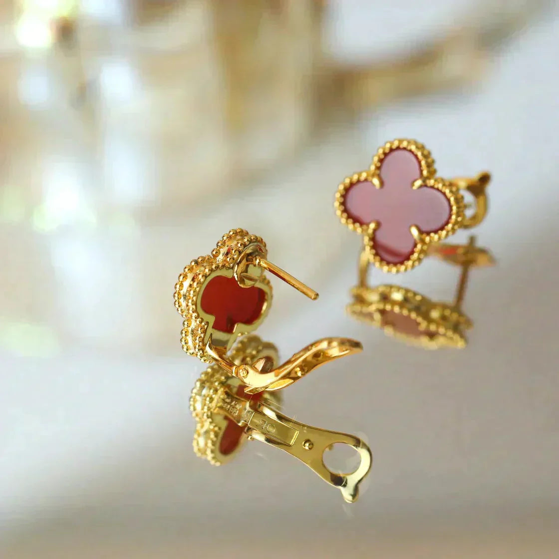 [Violet JW]CLOVER MEDIUM 1 MOTIFS CARNELIAN  EARRINGS