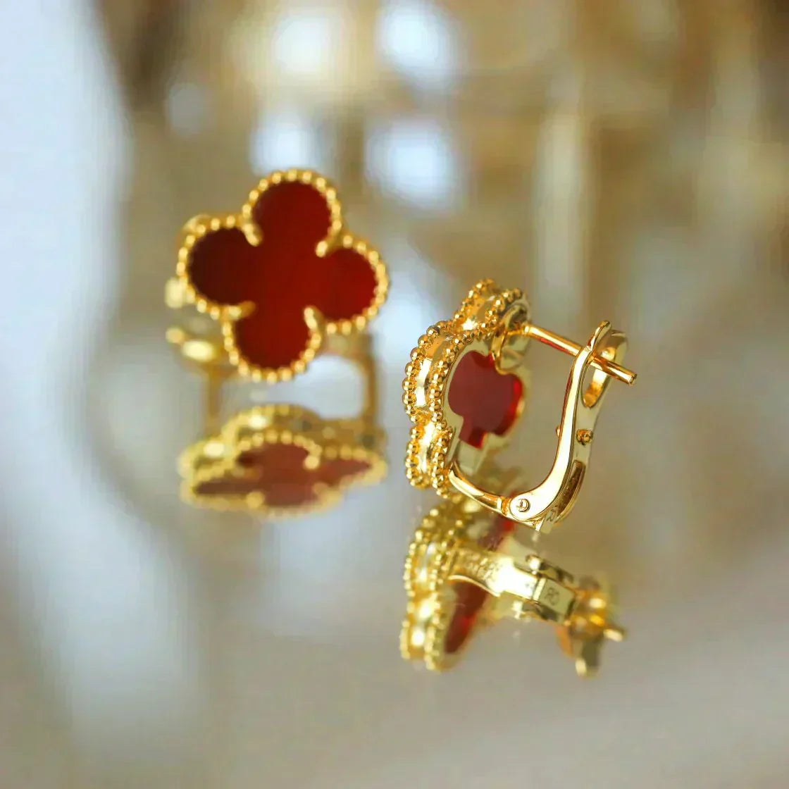 [Violet JW]CLOVER MEDIUM 1 MOTIFS CARNELIAN  EARRINGS