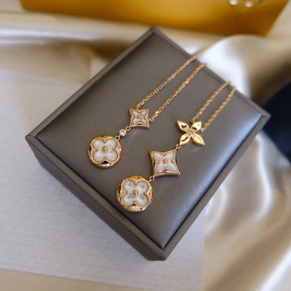 [Violet JW]COLOR BLOSSOM LARIAT NECKLACE PINK GOLD WHITE MOTHER PEARL AND DIAMOND