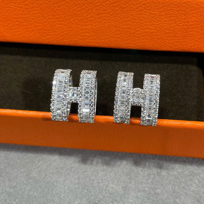 [Violet JW]H STUD EARRINGS WITH SILVER DIAMONDS