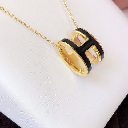 [Violet JW]HM CLIC BLACK ENAMEL GOLD NECKLACE