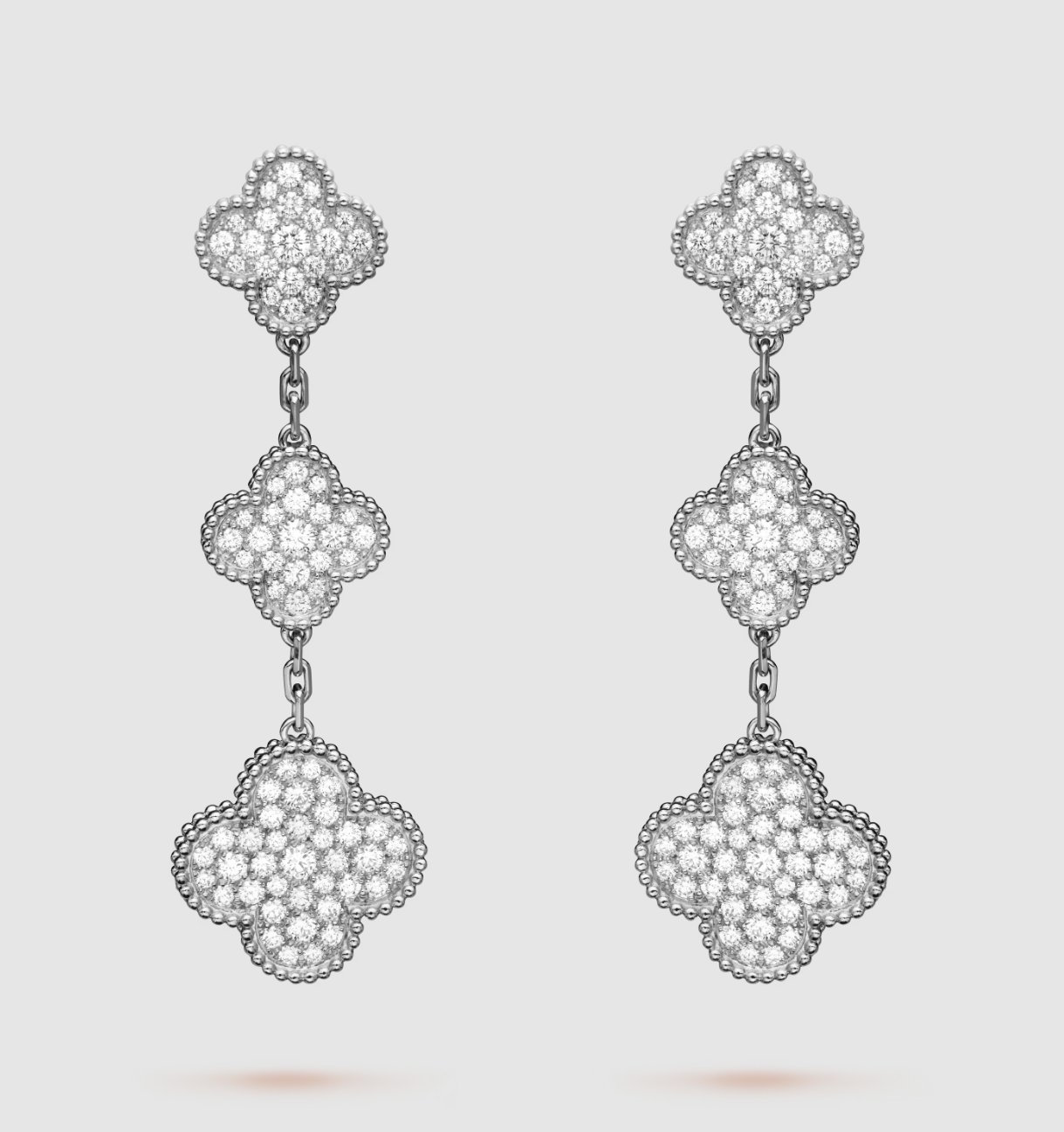[Violet JW]CLOVER 3 MOTIF DIAMOND SILVER DROP EARRINGS