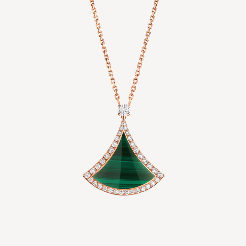 [Violet JW]DREAM MALACHITE DIAMOND PAVED PINK GOLD NECKLACE