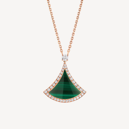 [Violet JW]DREAM MALACHITE DIAMOND PAVED PINK GOLD NECKLACE