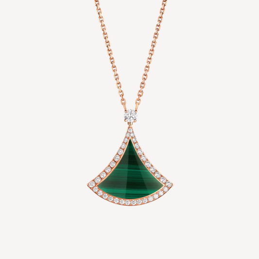 [Violet JW]DREAM MALACHITE DIAMOND PAVED PINK GOLD NECKLACE