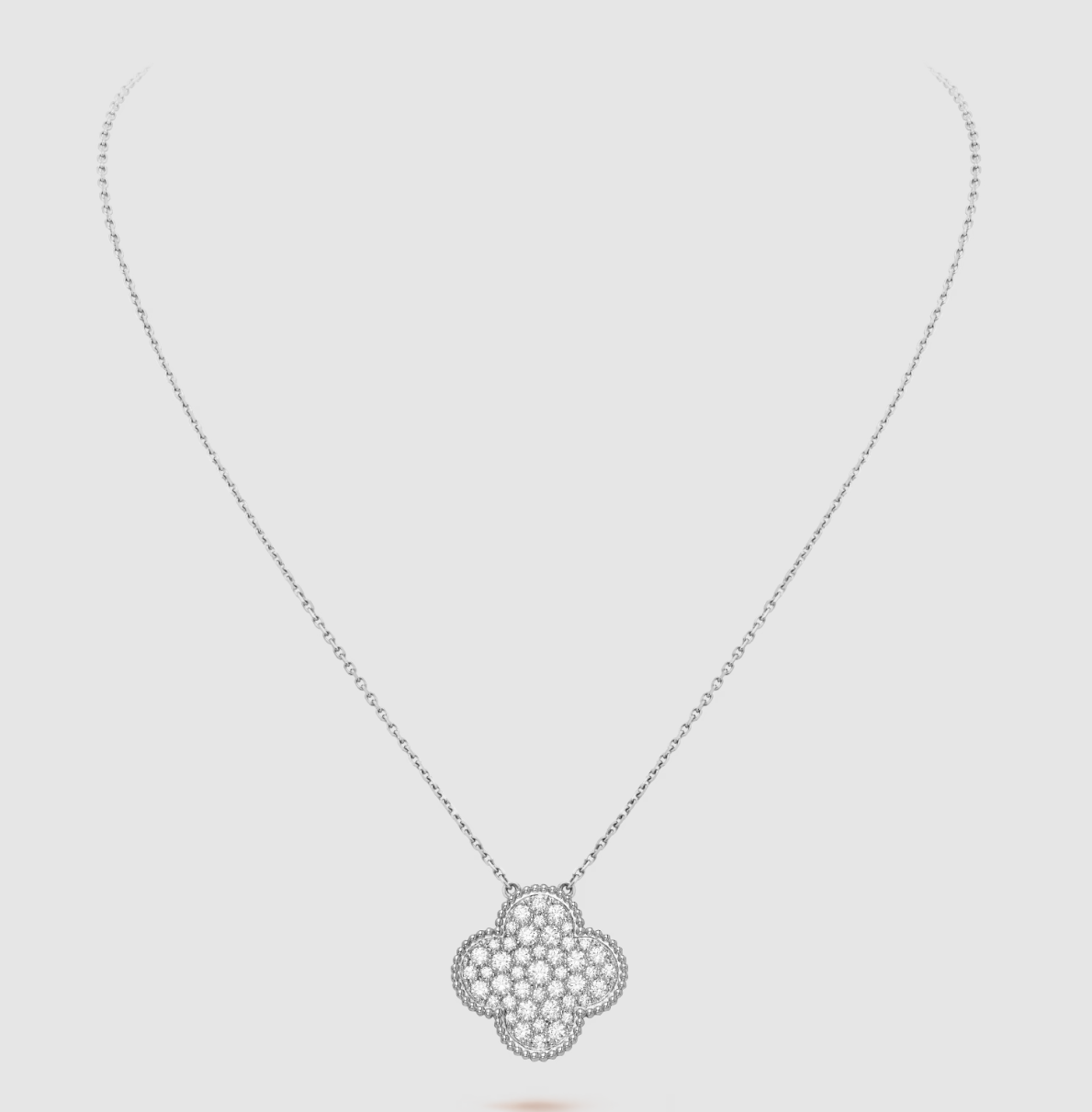 [Violet JW]CLOVER 25MM LARGE PENDANT DIAMOND PAVED SILVER NECKLACE