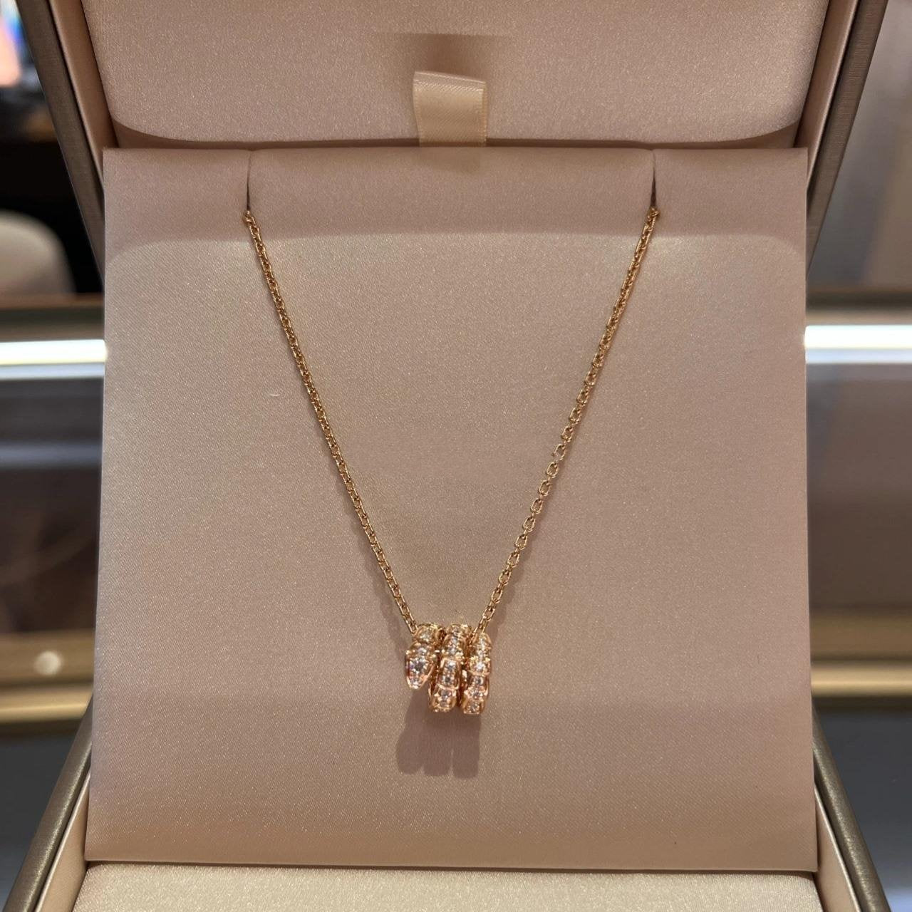 [Violet JW]SERPENTI PINK GOLD NECKLACE DOUBLE RING DIAMOND