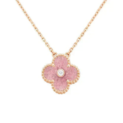 [Violet JW]CLOVER 15MM DIAMOND RHODONITE NECKLACE