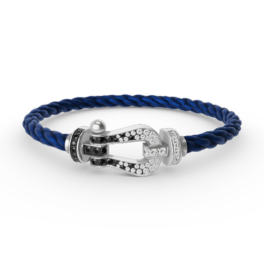 [Violet JW]FORCE LARGE HORSESHOE BLACK WHITE DIAMOND BRACELET SILVER