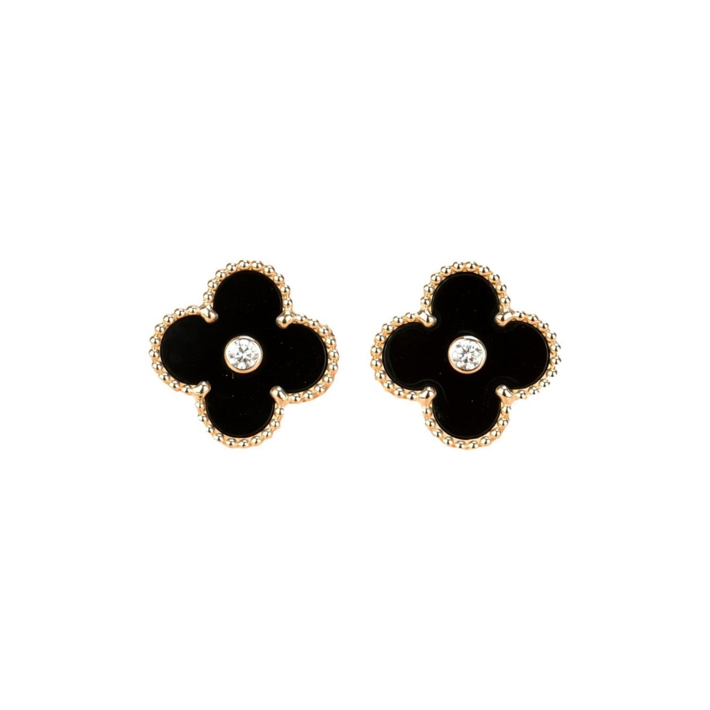 [Violet JW]CLOVER MEDIUM 1 MOTIFS ONYX DIAMOND EARRINGS