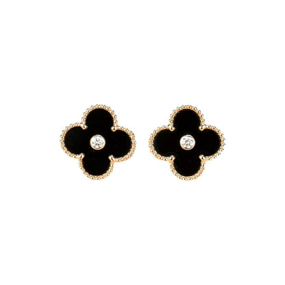[Violet JW]CLOVER MEDIUM 1 MOTIFS ONYX DIAMOND EARRINGS