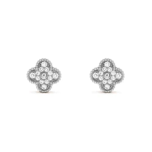 [Violet JW]CLOVER 1 MOTIFS DIAMOND STUD EARRINGS SILVER