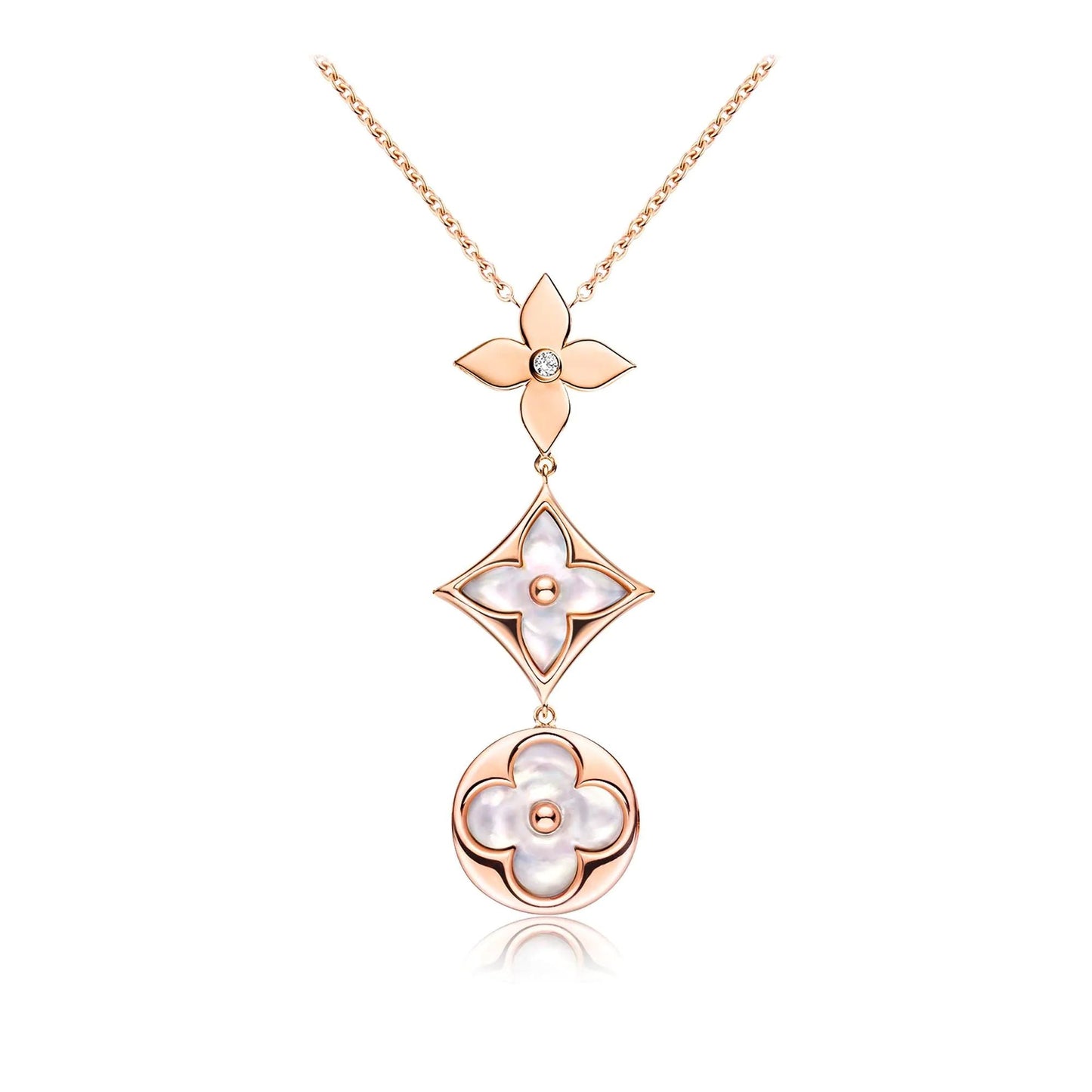[Violet JW]COLOR BLOSSOM LARIAT NECKLACE PINK GOLD WHITE MOTHER PEARL AND DIAMOND